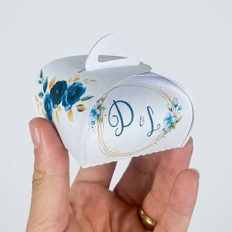 Caixinha Bem Casado Personalizada para Casamento Rosas Azuis