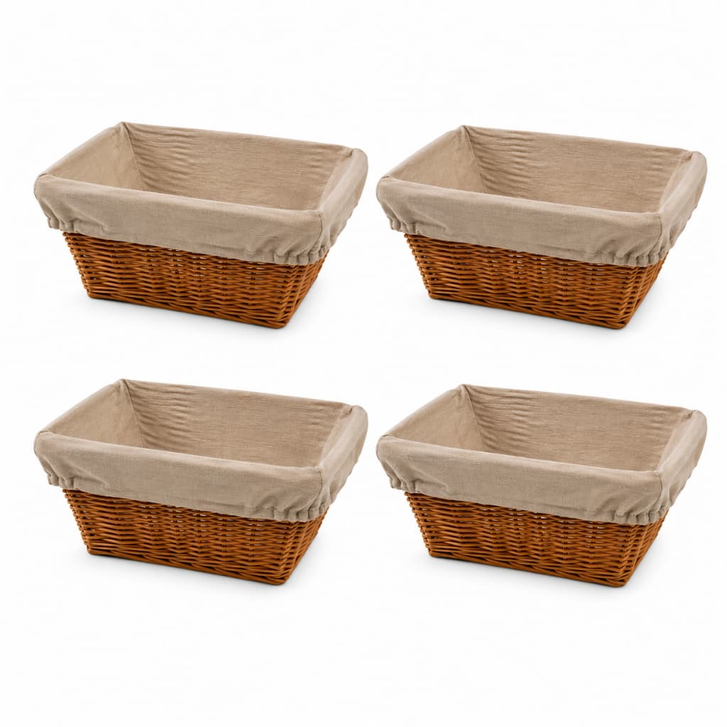 Kit 4  Cestos De Pães Quadrado Decorativo Com Forro Removível e Lavavel