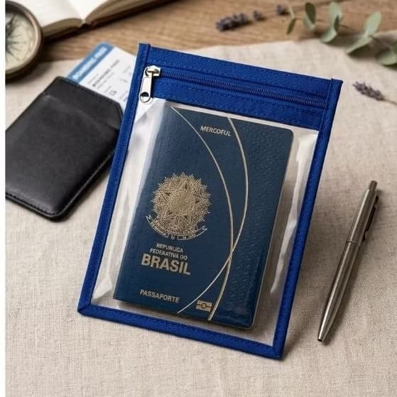 Nécessaire modelo Vertical 2 bolsinhos/Plástico cristal transparente/Porta passaporte.