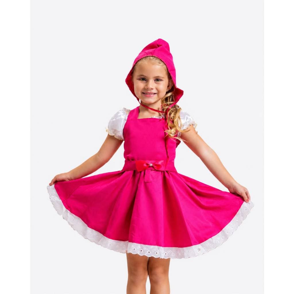 Fantasia Infantil Masha e o Urso Vestido com Lenço/Gorro Menina Carnaval Festa Aniversário Cosplay