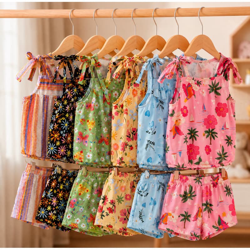 Kit 6 peças Conjunto Moda Estampa Roupa Infantil Menina Casual Short Blusa Bata | ENVIO IMEDIATO | NÃO AMASSA