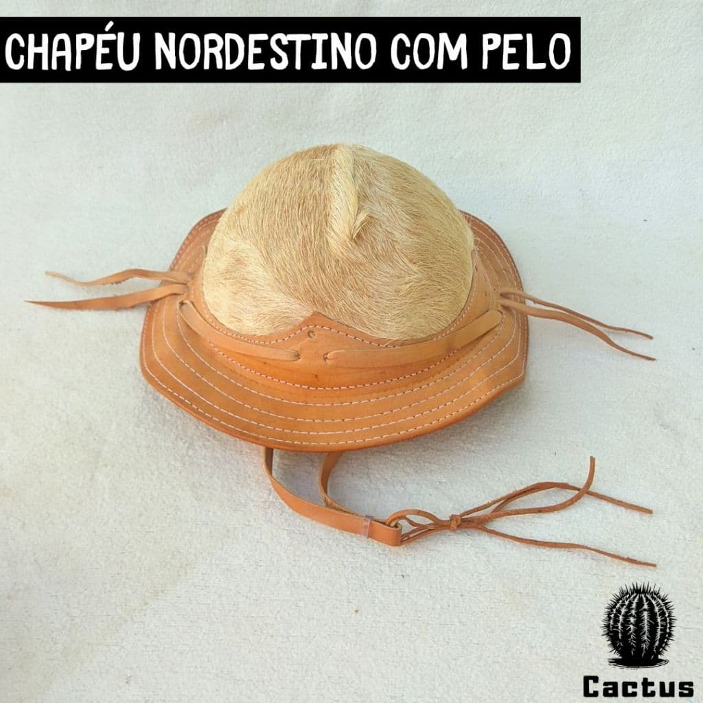 Chapéu de Couro Nordestino Vaqueiro com Pelo de bode Legítimo boné copasol Festa junina carnaval