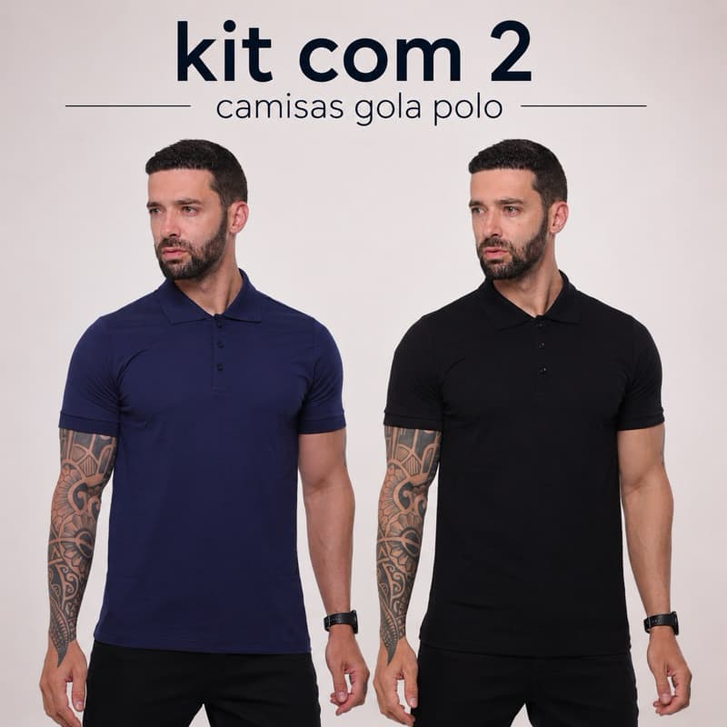 Kit 2 Camisetas Gola Polo Masculina 100% Algodão - P ao GG