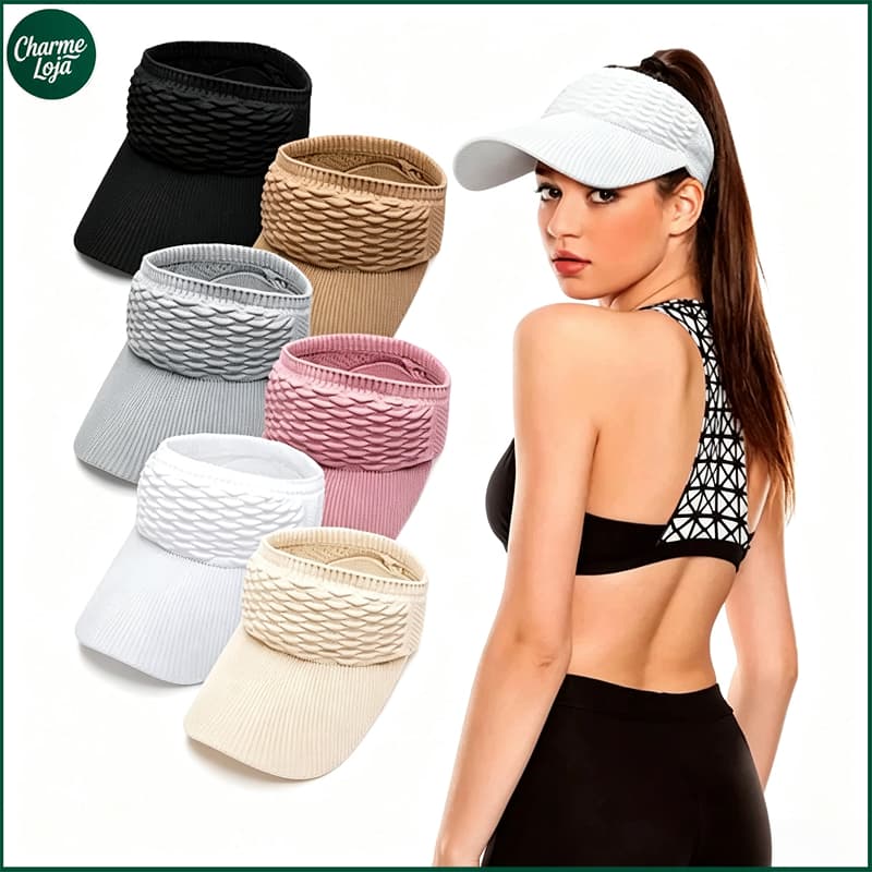 Kit 1/2 Viseira Feminina Aba Longa Respirável Boné Proteção UV Praia Verão Ajustável