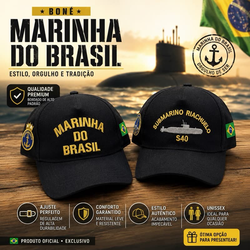 Boné Masculino Marinha Brasil bone submarino riachuelo 100% algodão regulagem com fitão Bordado