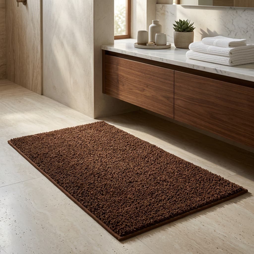 Tapete Shaggy 50x100cm Castor Marrom - Banheiro Antiderrapante Premium