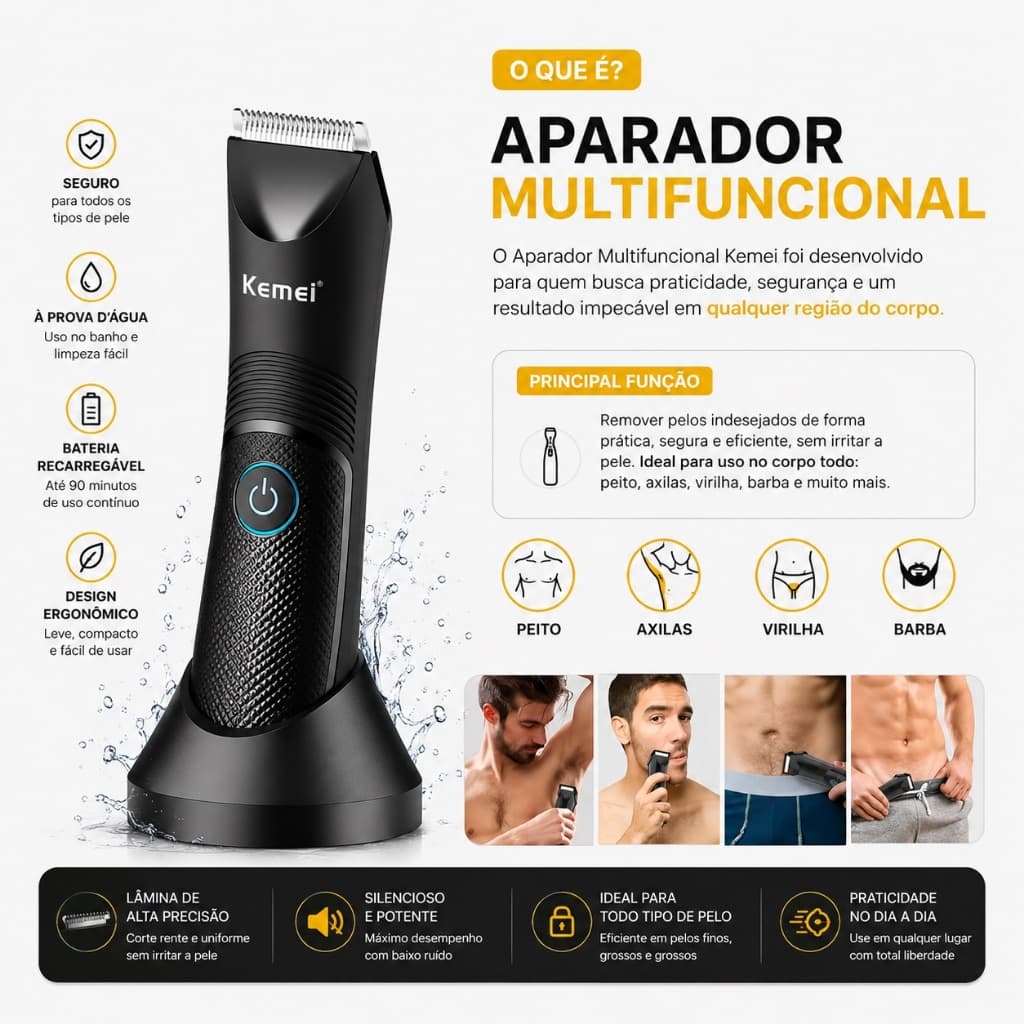 Kemei Aparador Elétrico De Bolas De Cabelo À Prova D'água Corpo Pubic Dock Groomer Lâmina De Cerâmica Recarregável 1838