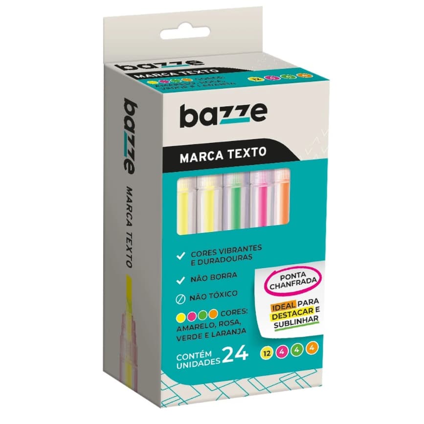 🖍️✨ Marca-Texto Cores Sortidas – Caixa com 12 ou 24 Unidades – Bazze