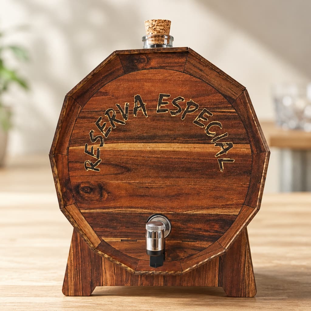 Pingômetro Barrica Barril Artesanal Tampa Porta Cachaça com Torneira Garrafa 800ml MDF Bar Cozinha