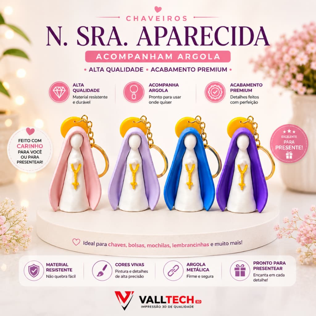 Chaveiro Católico Nossa Senhora Aparecida | Com Argola Metálica | Presente Religioso | Alta Qualidade