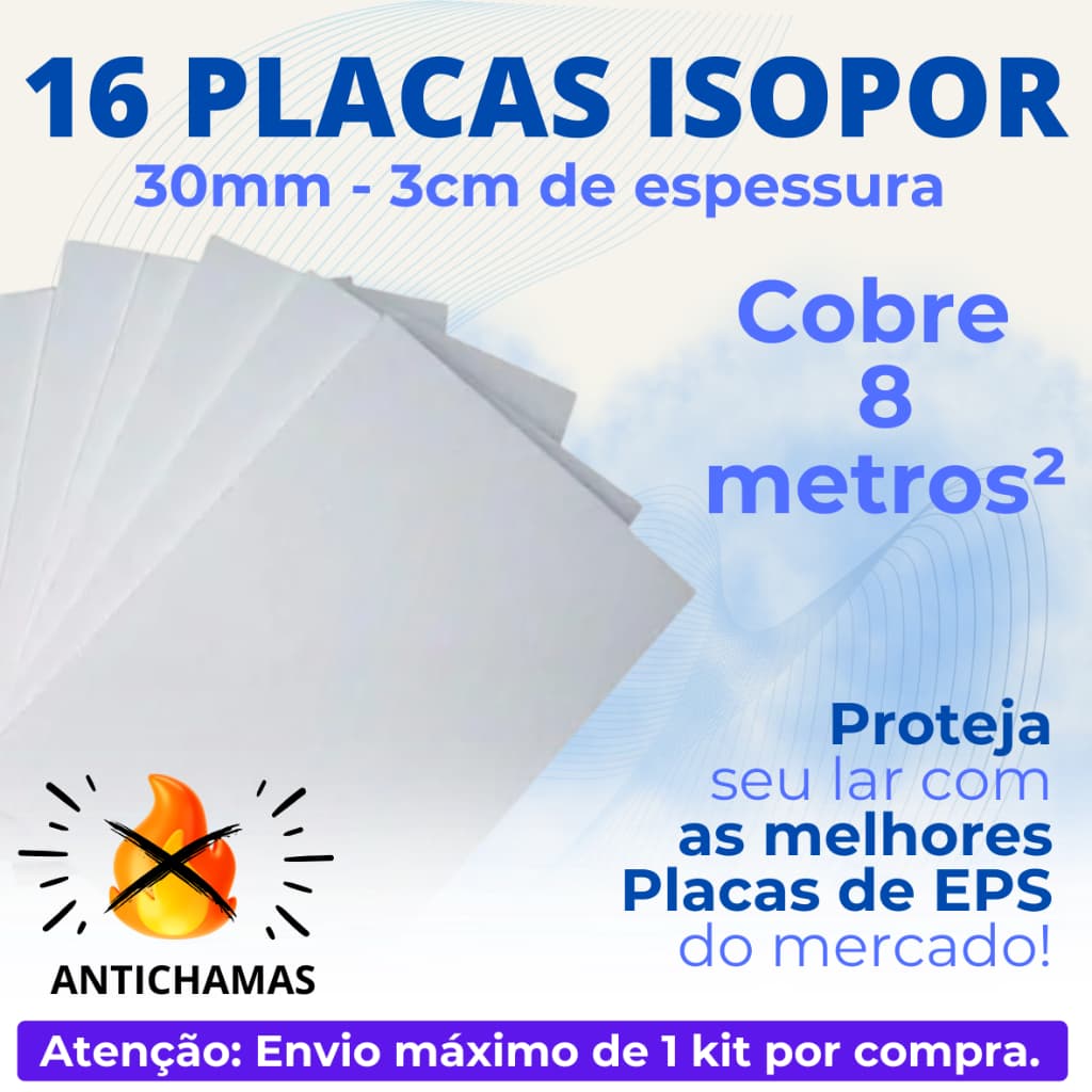 16 PLACAS FORRO EPS ANTI CHAMAS 30 MM (3 cm) DE ESPESSURA, FORRO, ISOLAMENTO TÉRMICO, ACÚSTICO