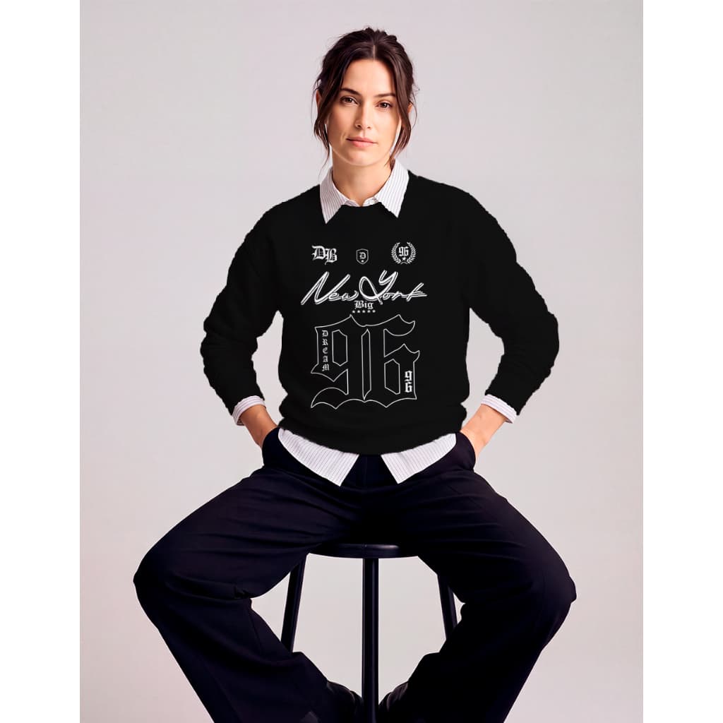Blusa De Frio Gola Careca Moletom Grosso Casual Estiloso Estampa New York 96 Unissex Sem Capuz