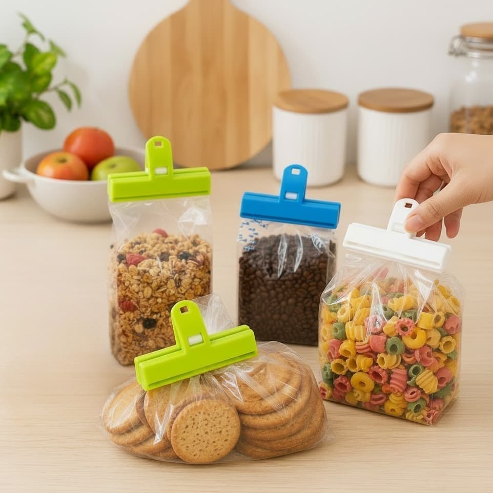 Kit 4 Prendedores Multiuso com Ímã para Embalagens Vedação de Alimentos Sacos Cozinha Reutilizável