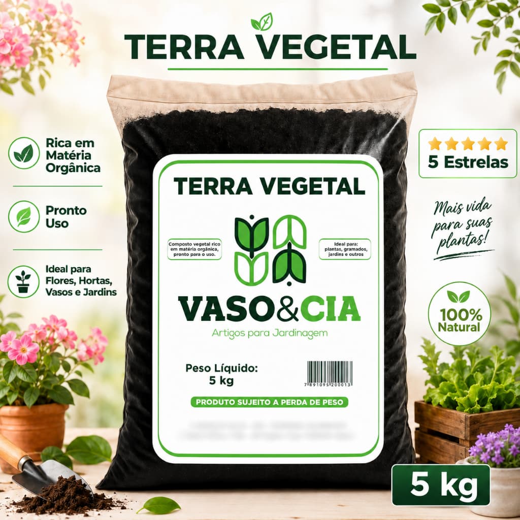 Terra Organica Vegetal Adubada 5 kg - Vasos Plantas Hortas Jardim - Vaso e Cia
