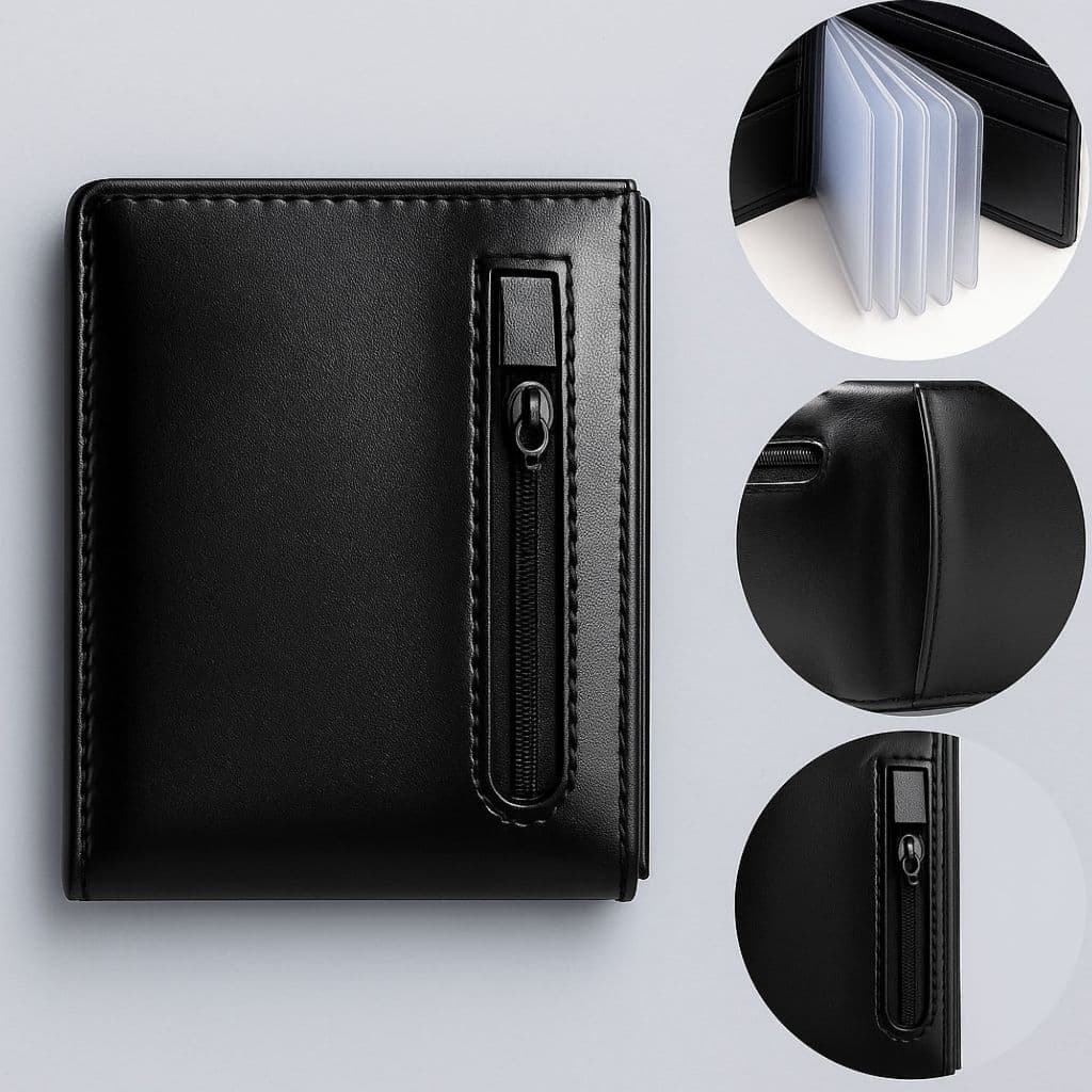 Carteira Masculina Couro Legítimo Preta e Marrom Slim Com Zíper Compacta Porta Cartões CNH Premium