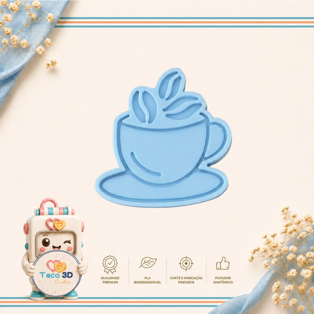 CORTADOR DE BISCOITO XÍCARA COM GRÃO DE CAFÉ + CARIMBO MARCADOR MOLDE COOKIE CULINÁRIA CONFEITARIA BISCUIT ARTESANATO
