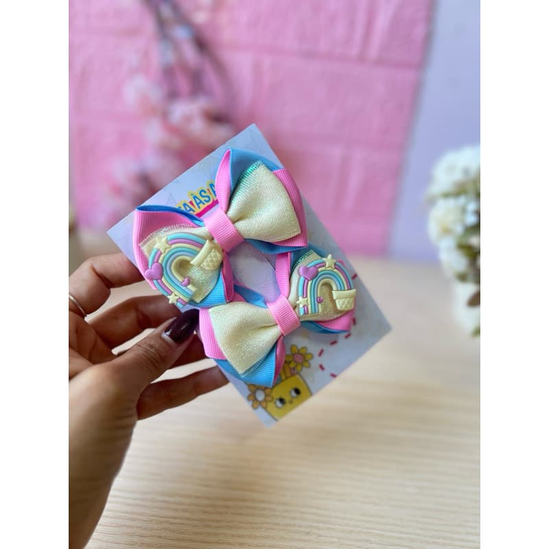 par de laços infantil arco iris candy colors / laço menina / aplique arco iris