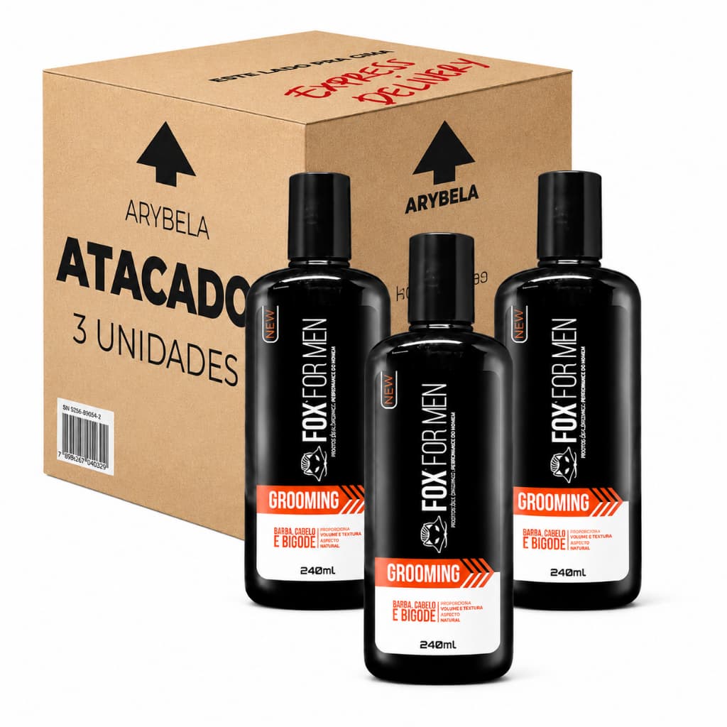 Kit com 3 Grooming Hidratante Fox For Men 240ml para Barba Cabelo e Bigode com Volume e Textura