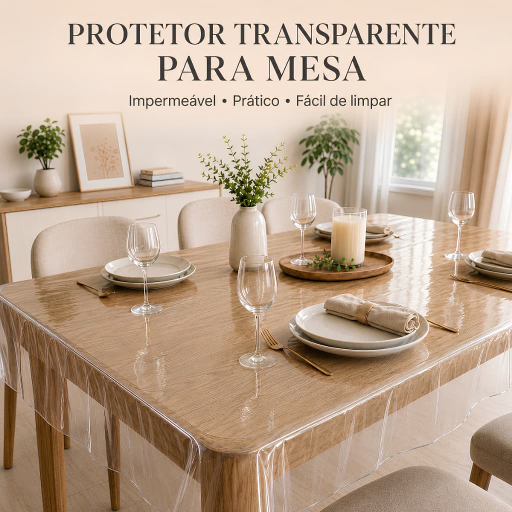 Protetor Toalha de Mesa Plastico Cristal Transparente PVC Impermeavel 2 4 6 8 10 Lugares
