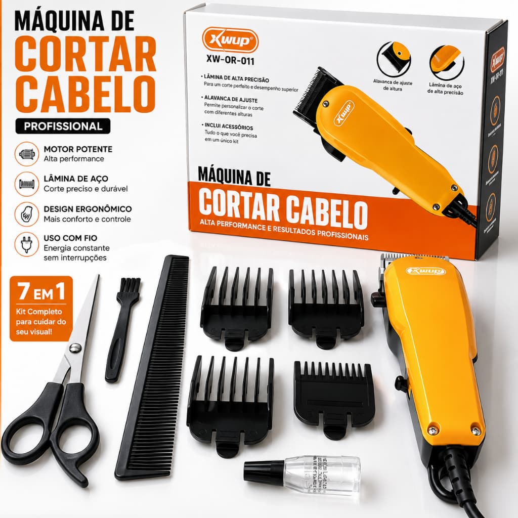 Máquina de Cortar Cabelo Profissional Elétrica Com Fio Kit Completo 4 Pentes Barbeador Aparador