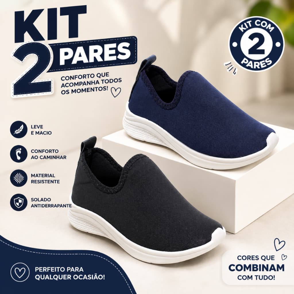 KIT 2 PARES TÊNIS CALCE FÁCIL MENINO E  ESCOLAR CONFORTÁVEL BARATO