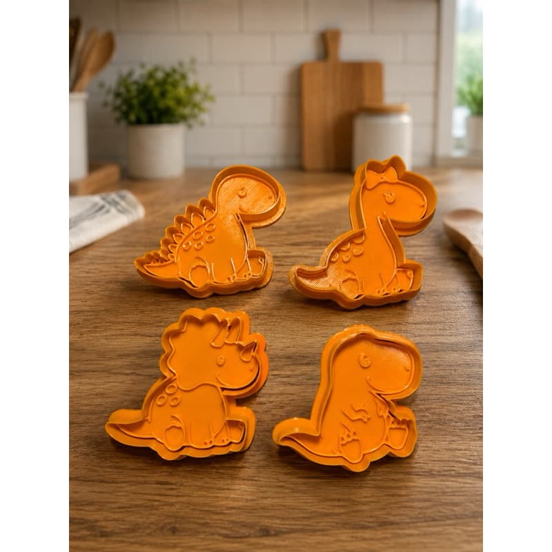 Kit com 4 Cortadores de Biscoito Dinossauros com Marcador | Pasta Americana, Fondant e Biscuit