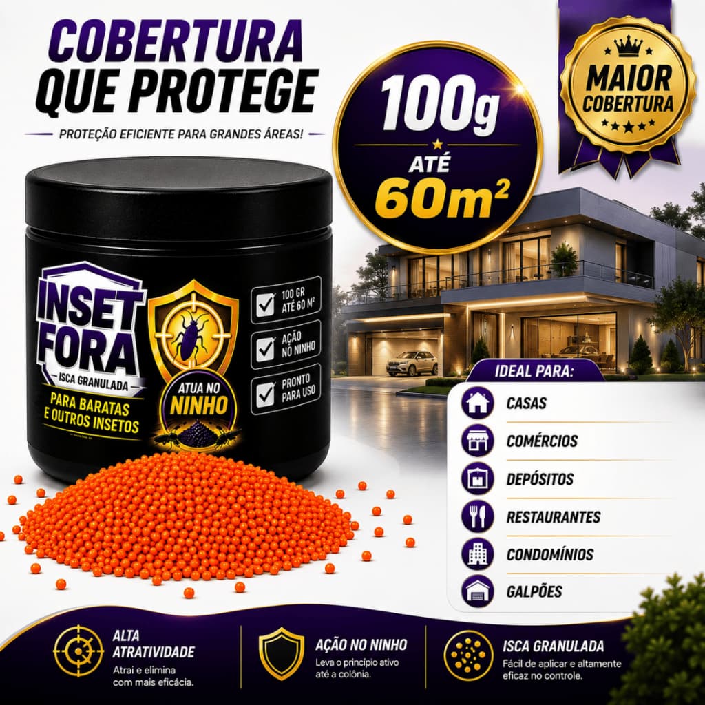 Isca Para Barata e Formiga Granulada Inset Fora 100g Ação no Ninho Até 60m² Alta Atratividade IF-100