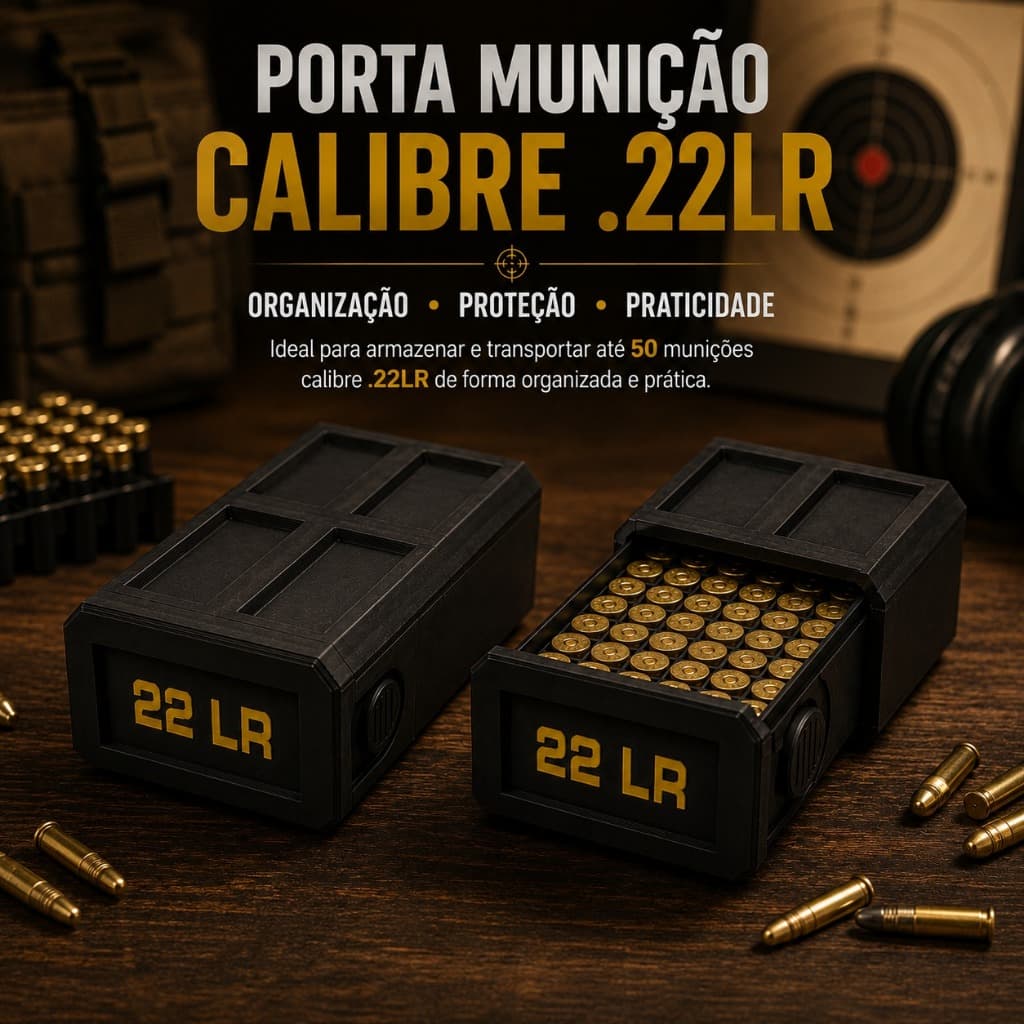 Caixa Estojo Porta Munição 22LR Tipo Gaveta Preto