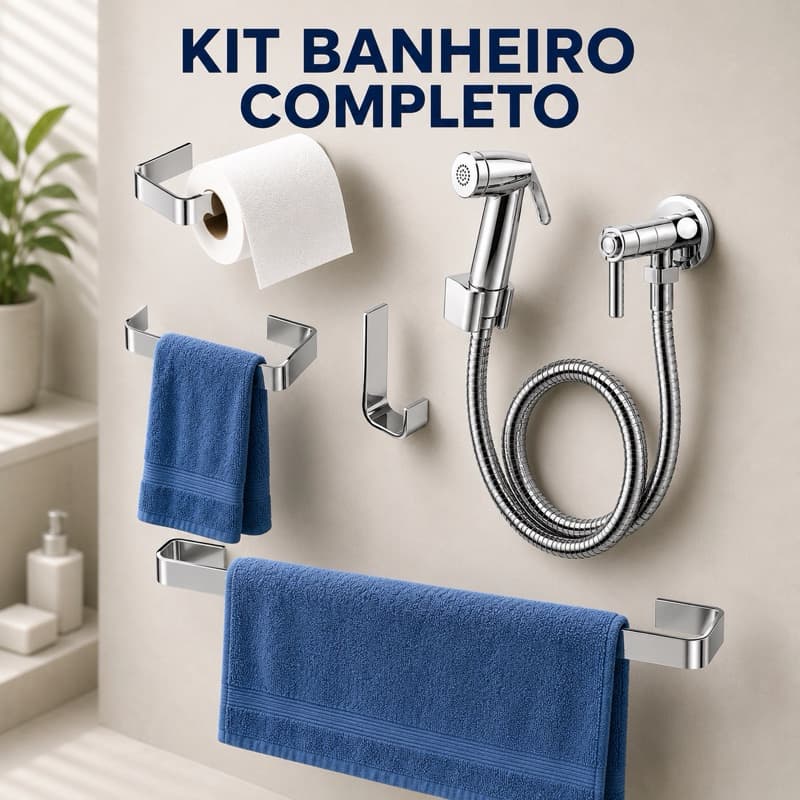 Kit Banheiro Cromado 5 Peças Com Ducha Higiênica Luxo Prateado Lavabo Completo