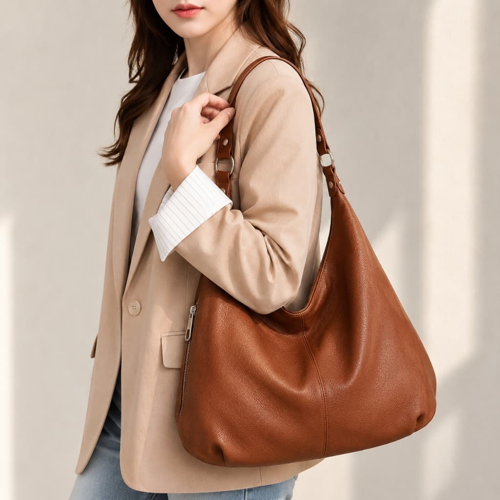 Bolsa Saco Feminina De Couro Bolsa Grande de Mão Transversal Casual Trabalho - Bolsa Luxo