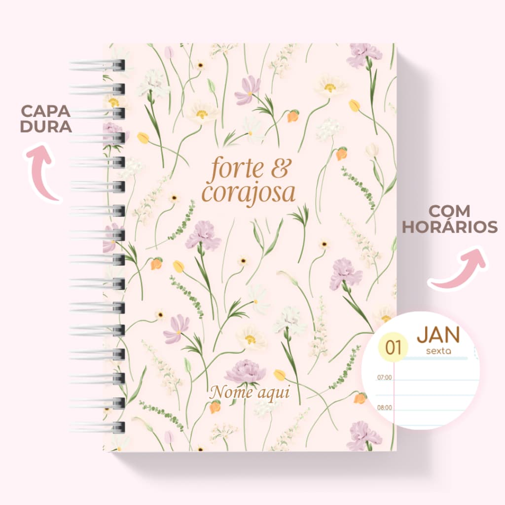 Agenda 2027 Floral Personalizada com Nome na Capa 1 Dia por Página A5 Planejamento Diário Feminino