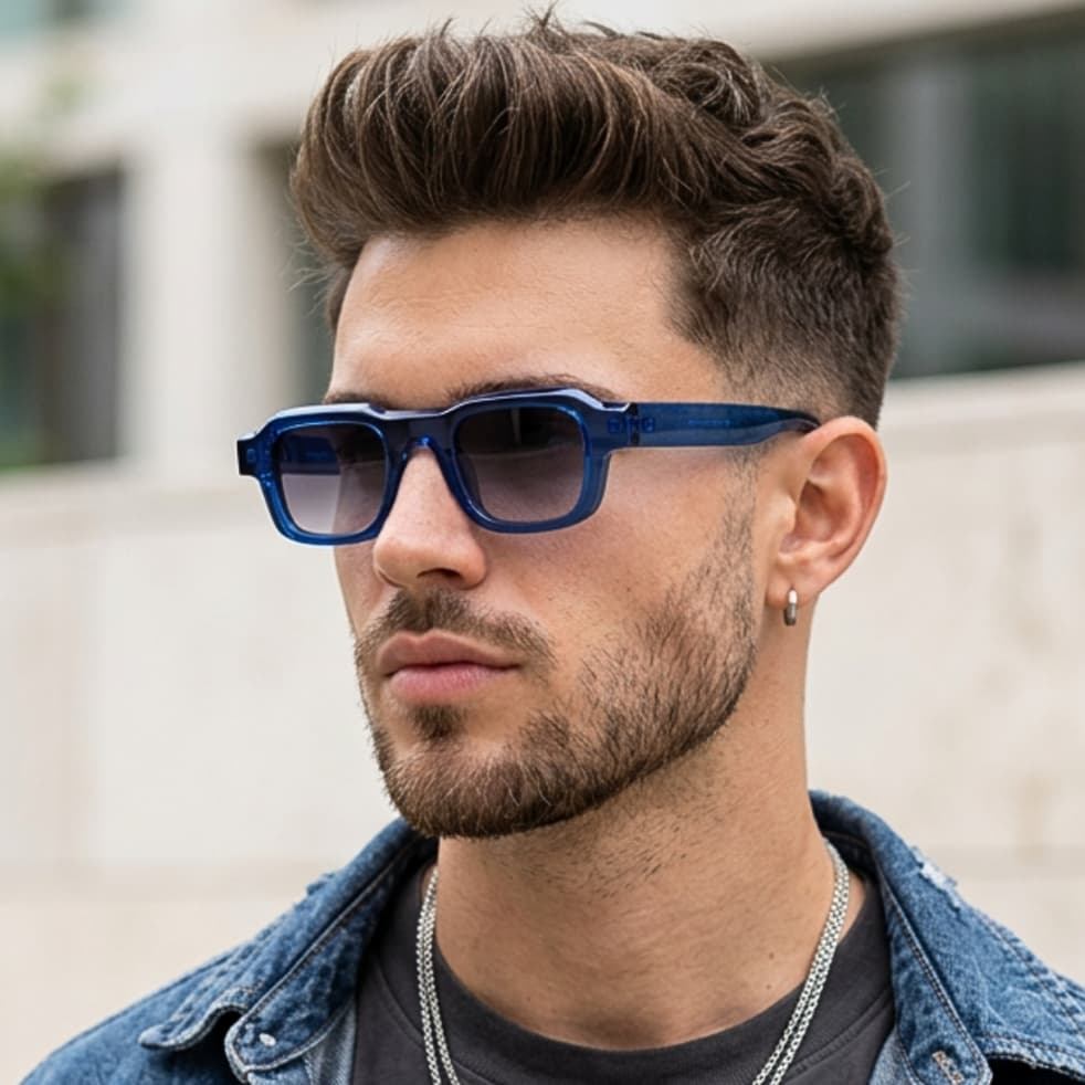 Óculos de Sol Masculino Quadrado Retrô Vintage UV400 Acetato Premium Casual Elegante