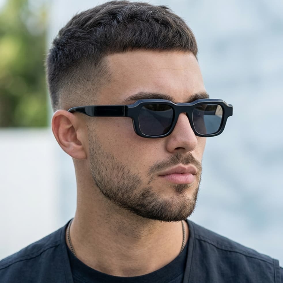 Óculos de Sol Masculino Quadrado Retrô Vintage UV400 Acetato Premium Casual Elegante