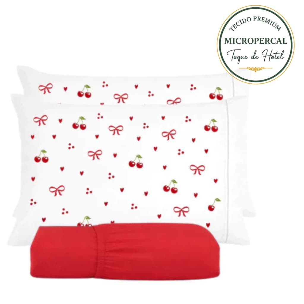 Jogo de Lençol Estampado Cereja Solteiro Casal Queen King 400 Fios 3 Pçs Ponto Palito