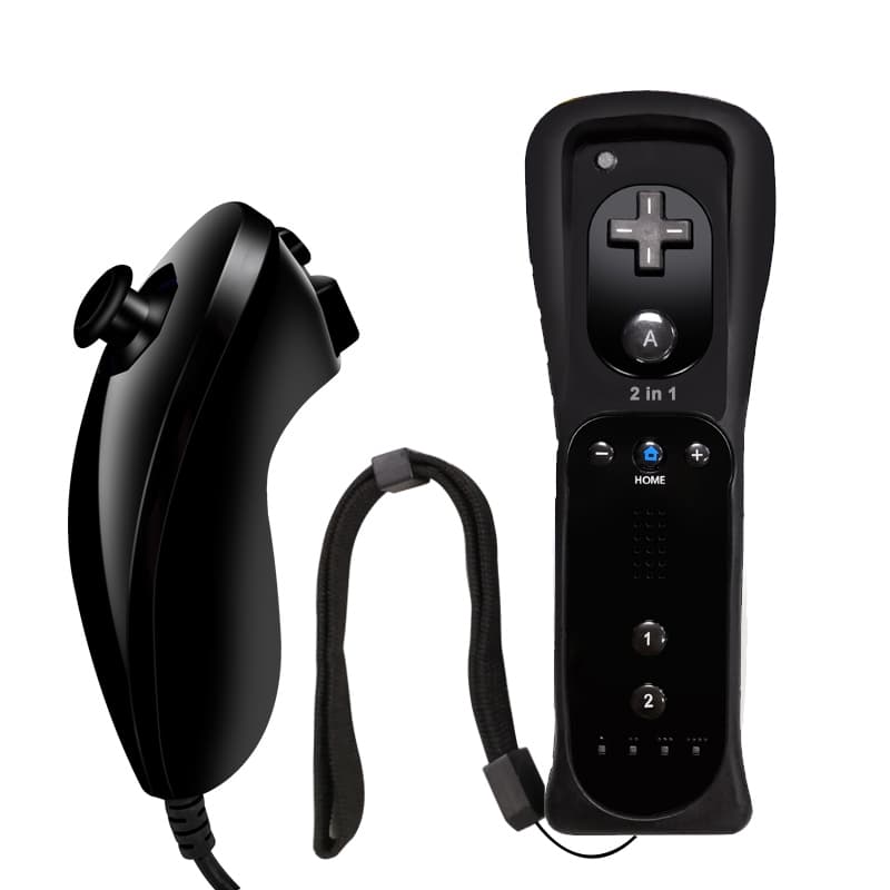 Kit Controle Nintendo Wii / Wii U 2 em 1 Motion Plus Integrado + Nunchuck + Capa Silicone