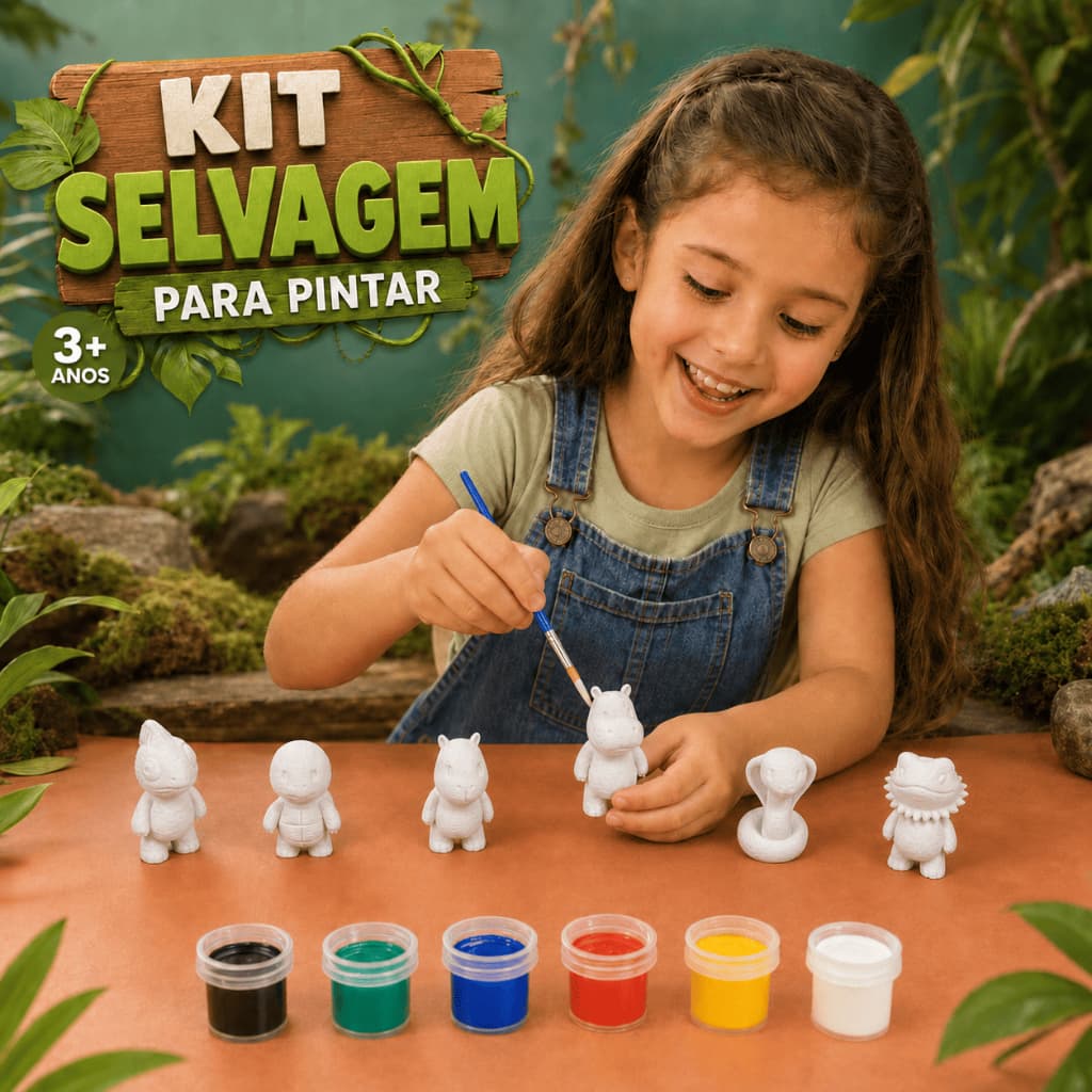 Kit Selvagem Para Pintar Infantil |Tinta Guache e Pincel| Brinquedo| Educativo| Atividade Criativa