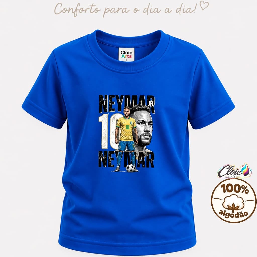 Camiseta Infantil 100% Algodão Estampa Neymar Futebol  Presente para Meninos e Meninas  Fan Art Futebol Casual Torcedor