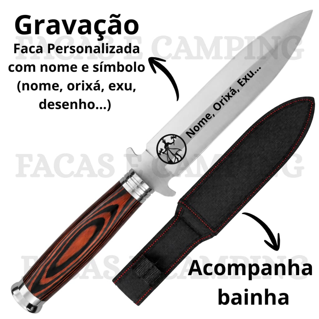 Adaga Personalizada com Nome Exu Orixá e Figura mais Bainha Gravação a Laser
