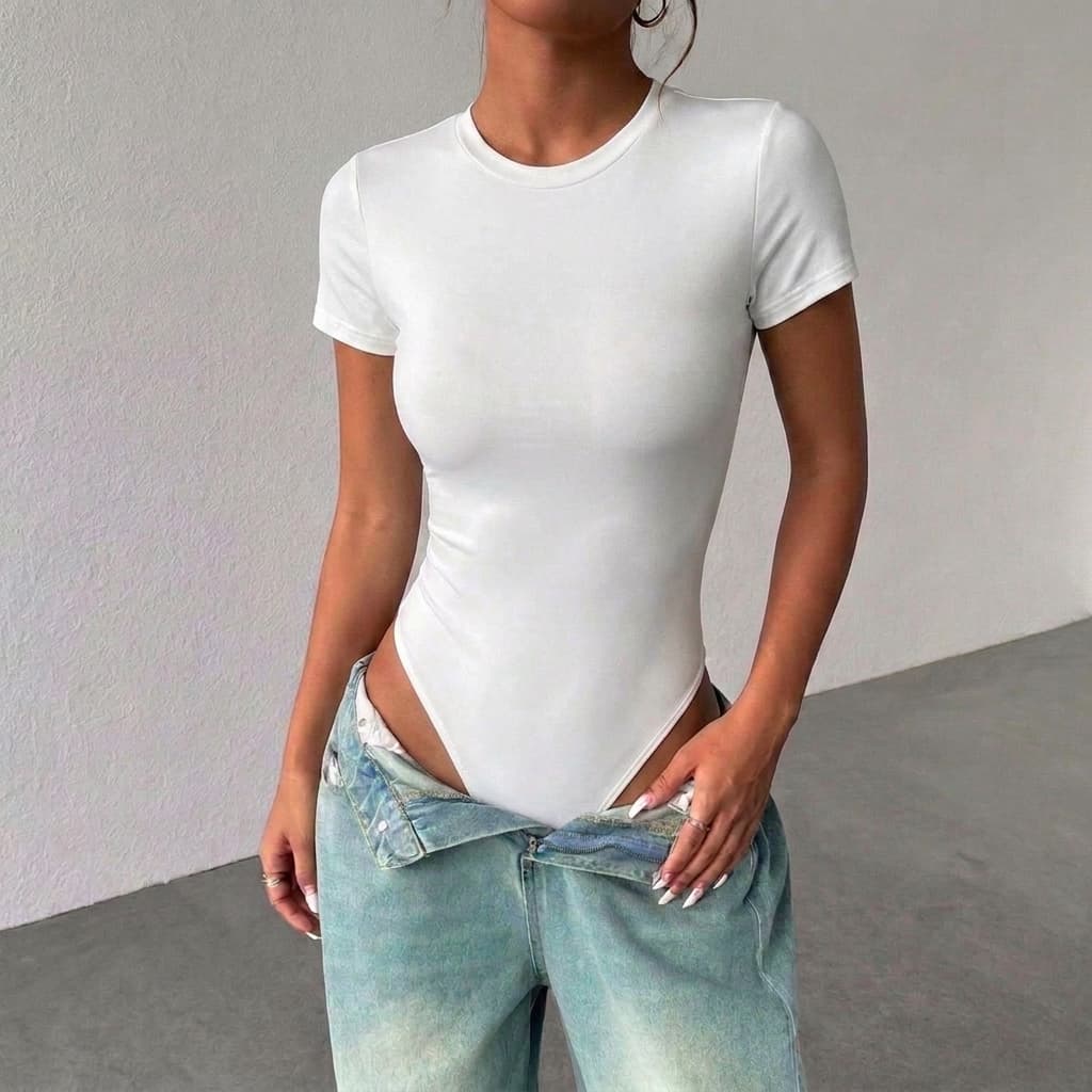 Body Feminino Forro Duplo Suplex Premium Manga Curta Gola Redonda Elegante
