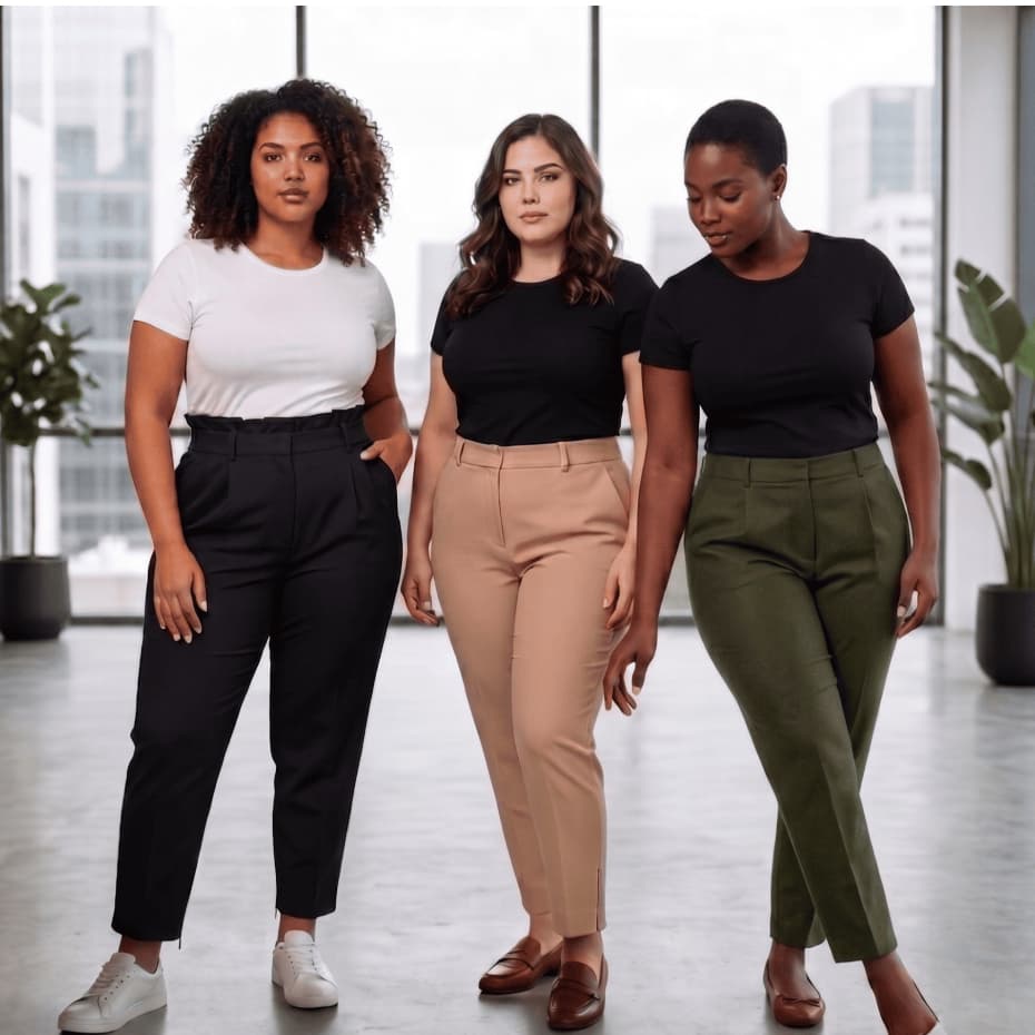 Kit 3 Calça Feminina Socia Cenoura Plus Size Executiva Cintura Alta Preta Bege Verde Marrom Casual