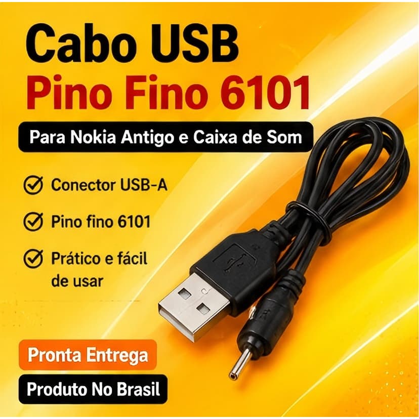 Cabo Carregador USB Pino Fino 6101 Para Nokia Antigo Caixa de Som Bluetooth