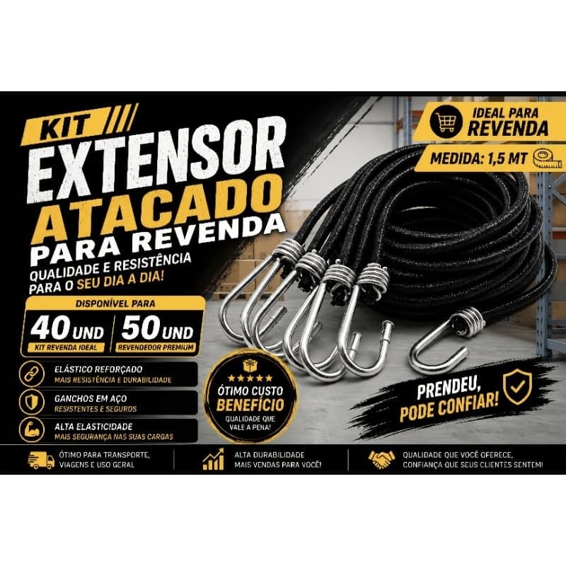 Extensor Elástico Atacado Para Revenda Kit 40 Ou 50 Unidades 1,5m
