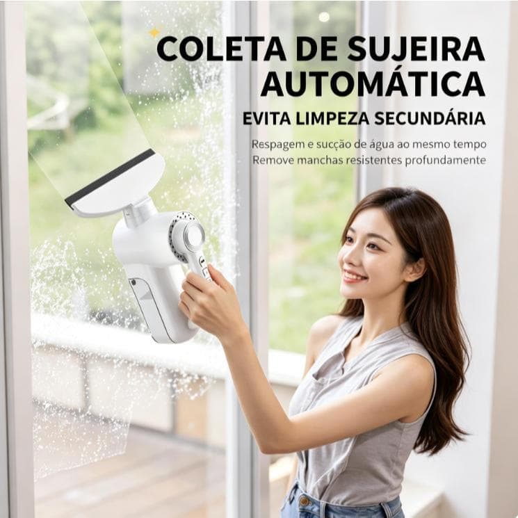 Limpador de Vidro Elétrico 2 em 1 Limpeza Aspiração Portátil Display Digital Residencial e Automotivo