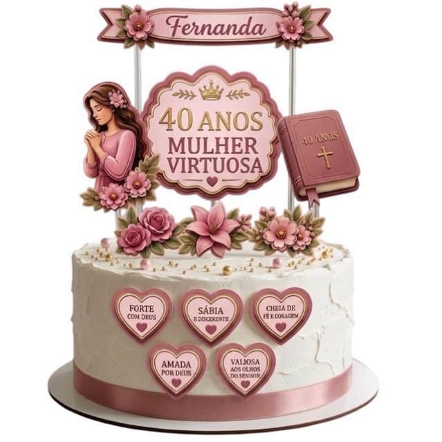 Topo De Bolo Personalizado| Mulher Virtuosa| Mulher de Deus | Nome e Idade| Aniversário