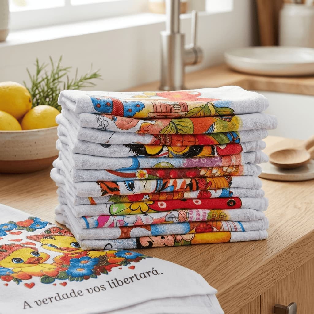 Panos de Prato Kit 10 unidades 100% Algodão Pé de Galinha Estampado Alta Absorção Durável