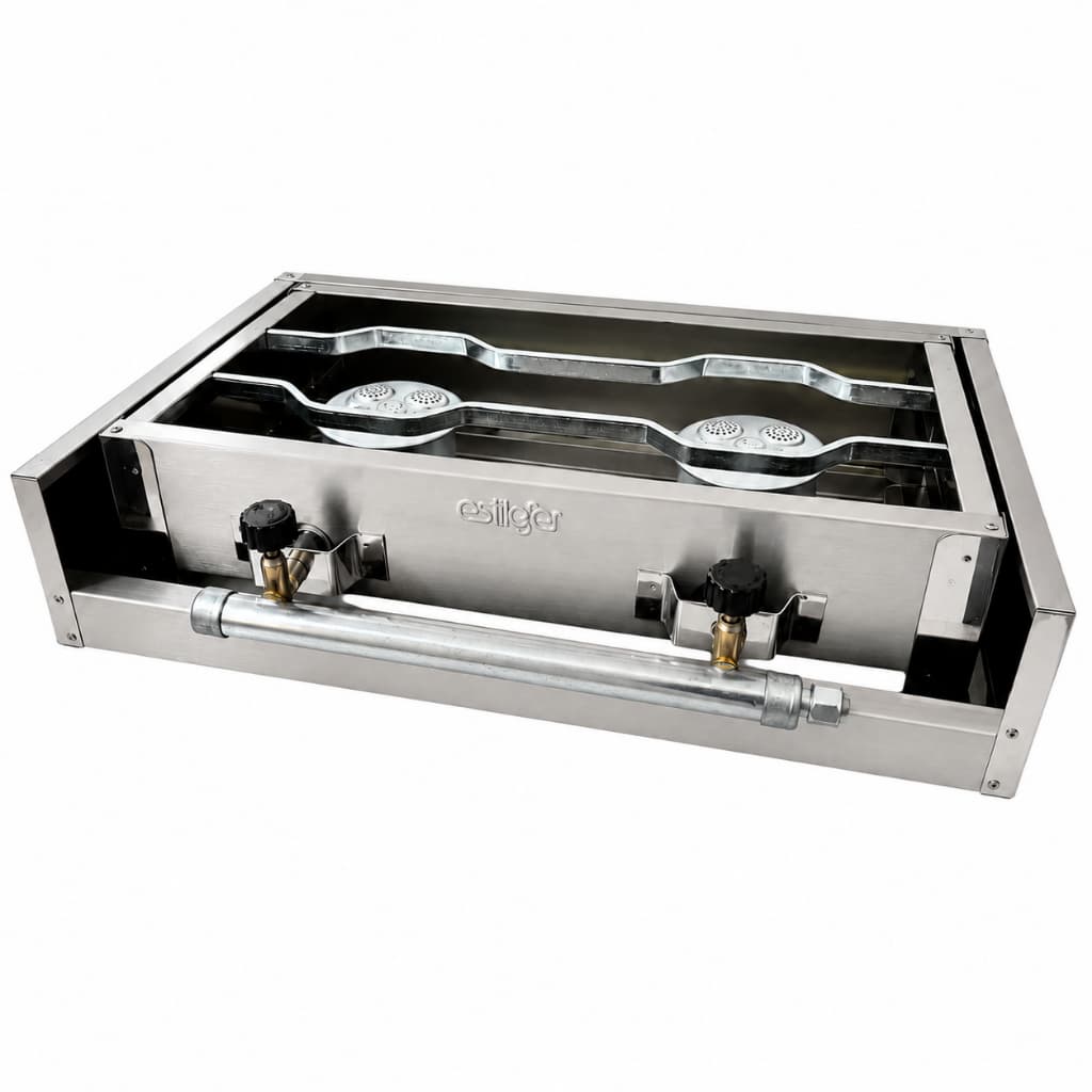 Fogareiro Fogão Industrial 2 Bocas Inox Alta Pressão Portátil Camping Caminhoneiro Com Caixa Proteção