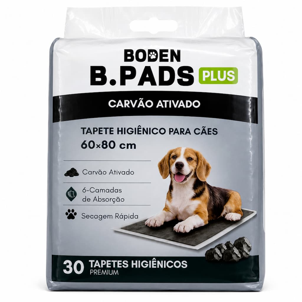 Tapete Higiênico 60x80cm Cães Cachorros Pets Grandes Carvão Ativado Neutralizador de Odor 6 Camadas 30un Boden B.Pads