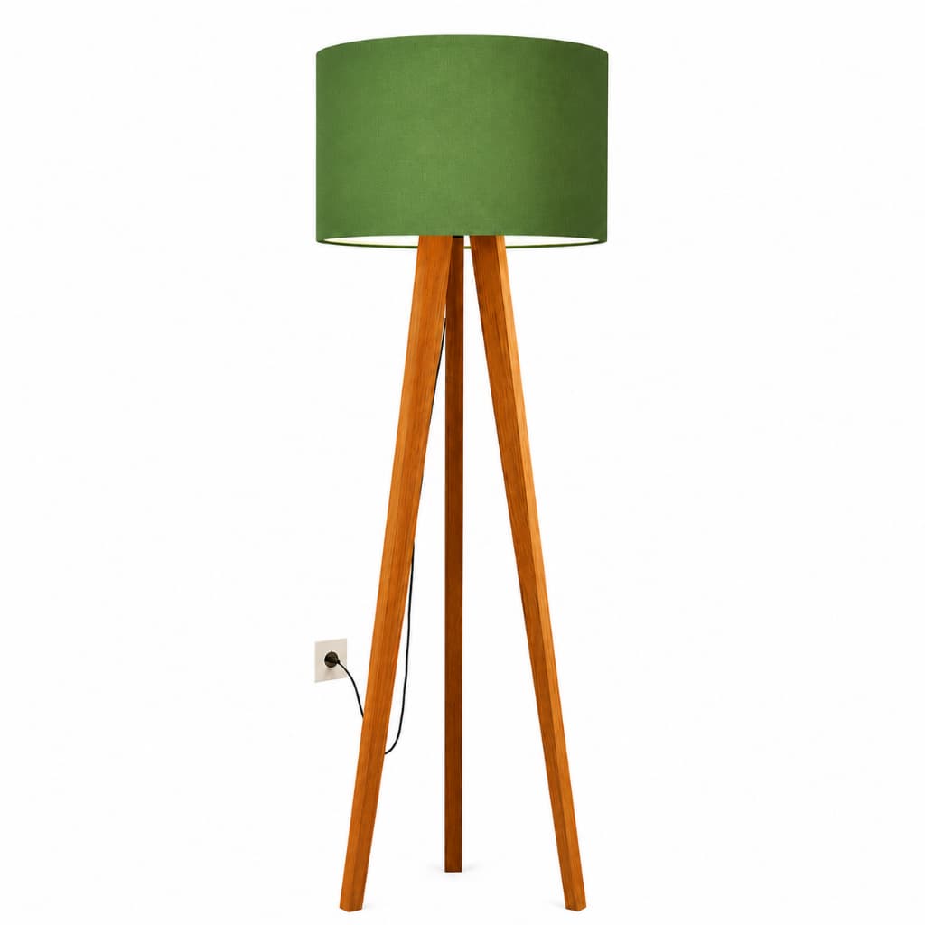 Luminária De Chão Tripé Delta Decor Com Cúpula Abajur Pés Madeira Natural
