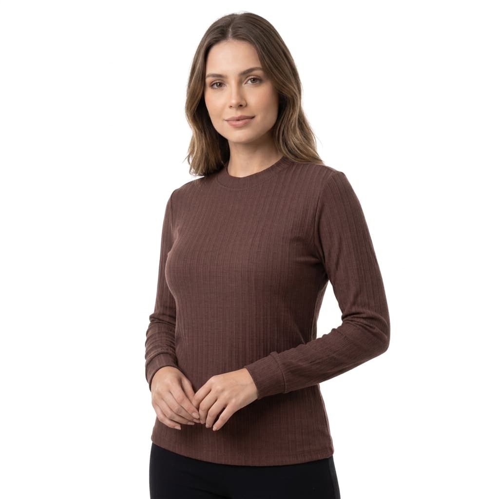Blusa Canelada de Manga Longa