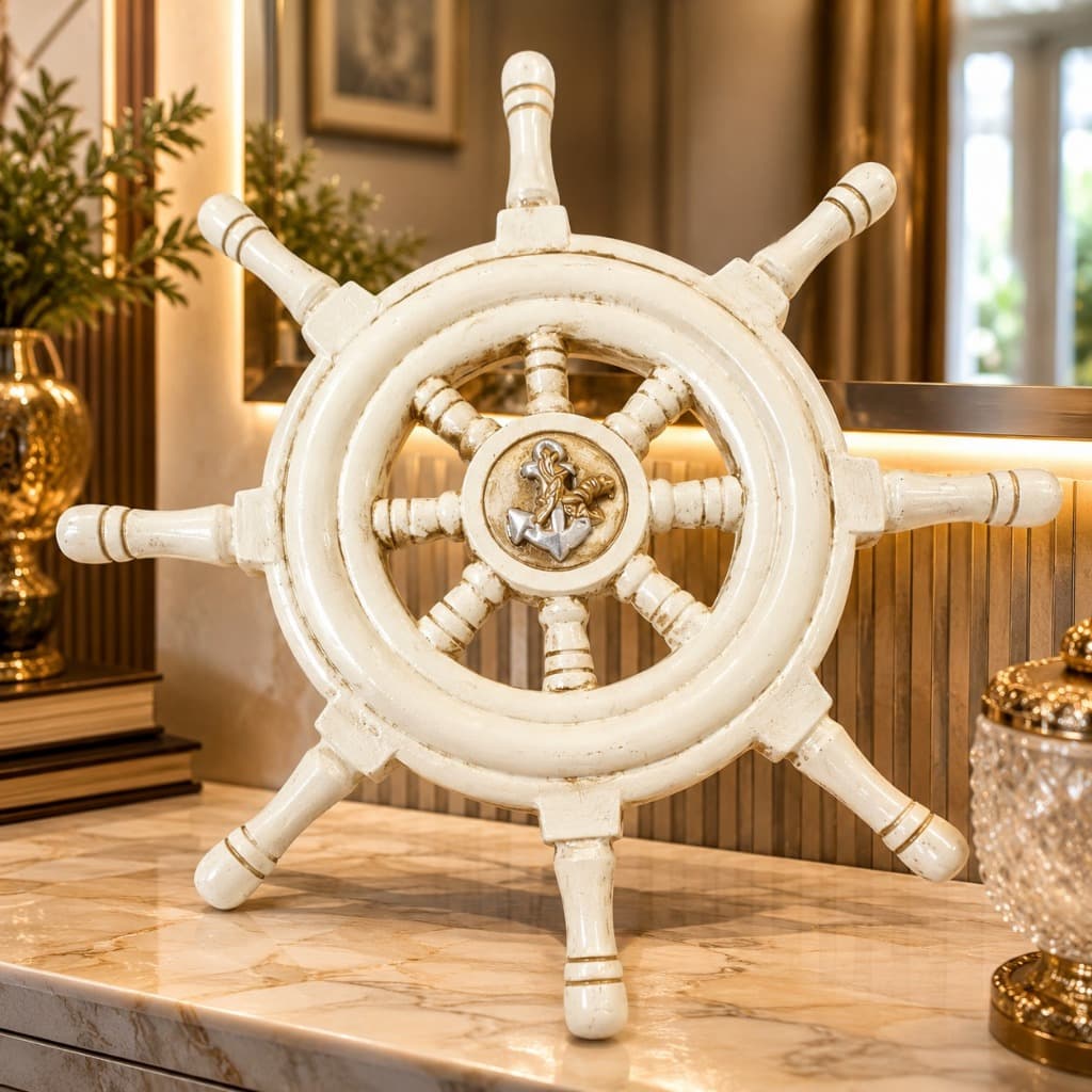 Timão Escultura Navio Decorativo Enfeites Grande 30 Cm